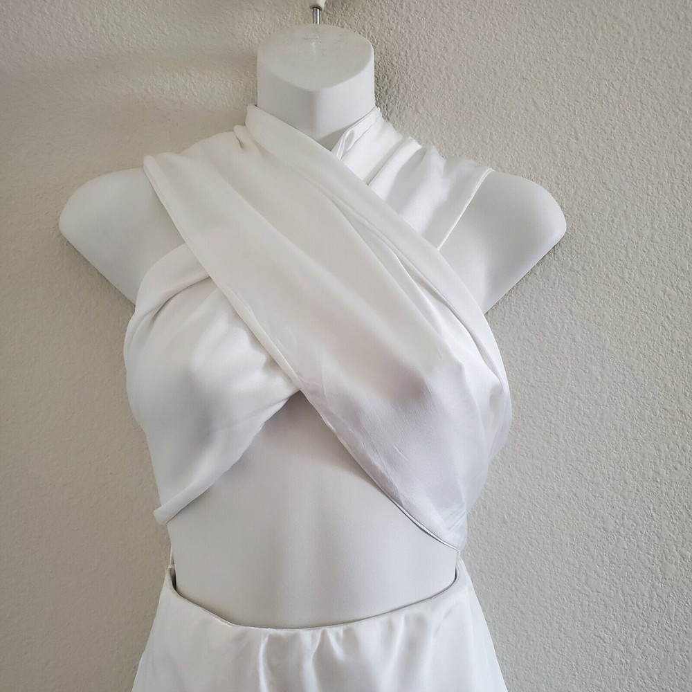 Princess Polly Fiorella Satin Midi Slip Dress 6 White Halter Tie Neck - Picture 3 of 10
